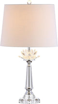 24.5" Clear Crystal LED Table Lamp, Hollywood Regency Modern Glam Candlestick Lamp with White Linen Drum Shade Bedroom