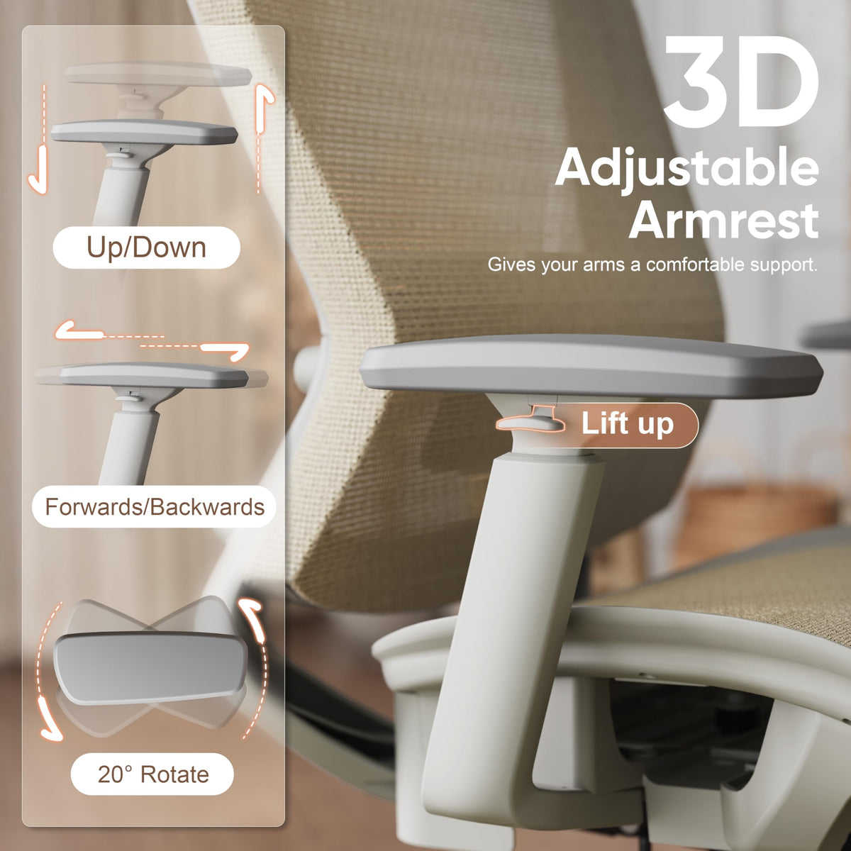Ergonomic Mesh Office Chair — Beige, Breathable Mesh Seat & Back