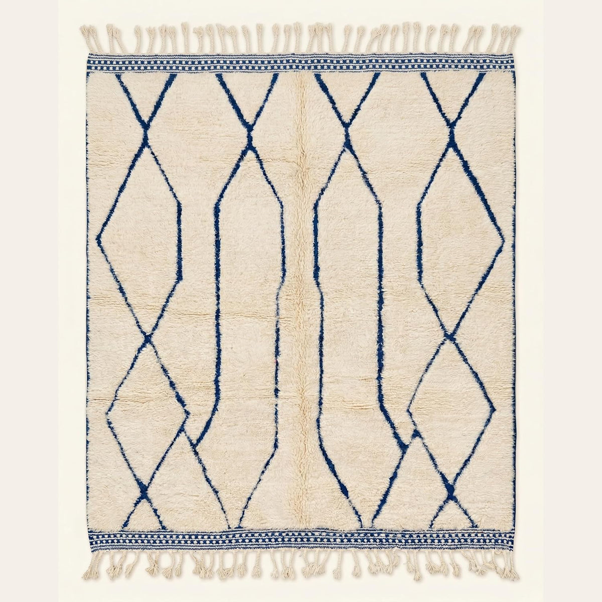 Beni Ourain Moroccan Rug, Cream Blue Diamond Lattice (5x7 ft)
