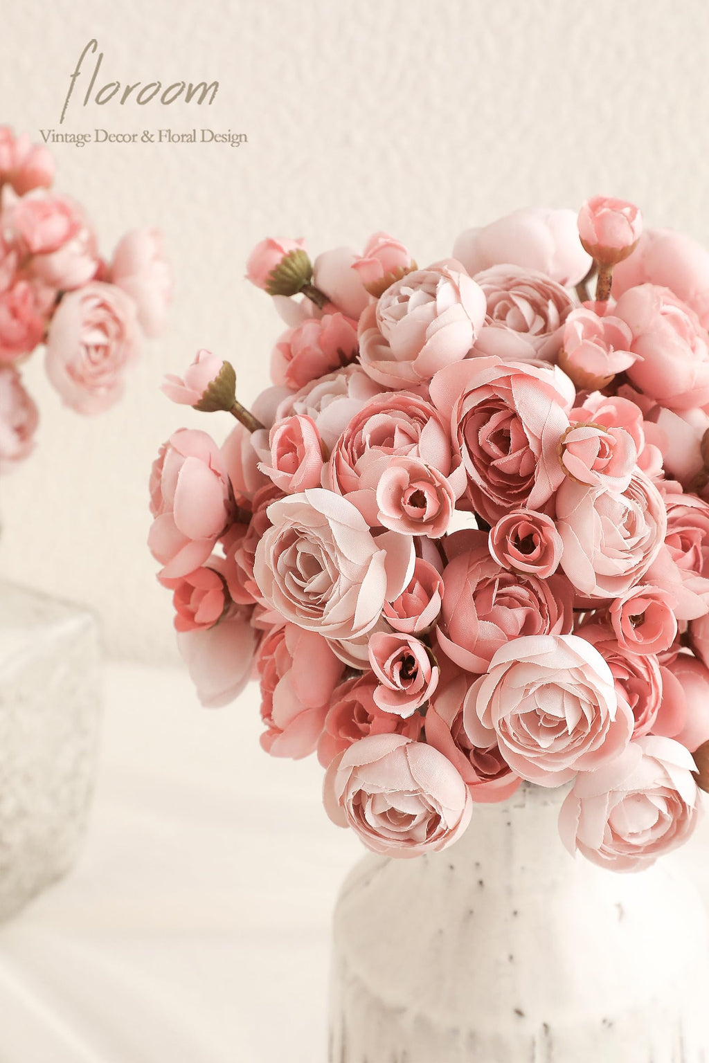 Ranunculus Artificial Flowers 18 Pcs Dusty Rose Faux Silk Mini Ranunculus Bulk Fake Wedding Filler Flowers for DIY