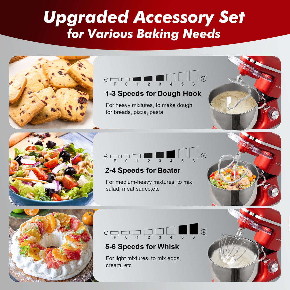 Stand Mixer, 8QT 900W 6-Speed Tilt-Head Food Mixer, Kitchen Electric Mixer with Dough Hook, Wire Whip & Beater