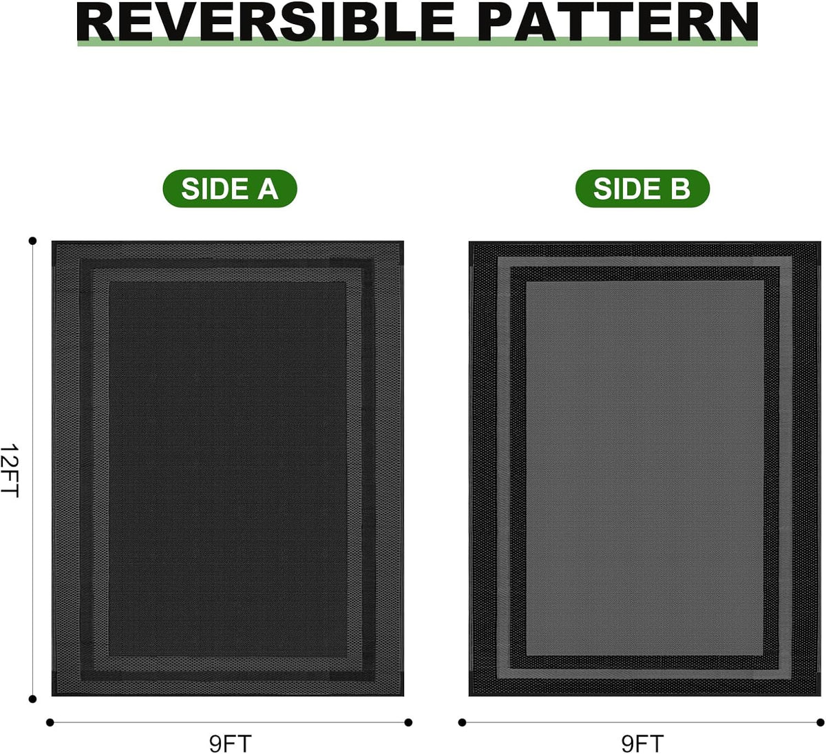 Outdoor Rugs Waterproof s Clearance,Large Plastic Straw Mats for Backyard,Porch,Deck,Balcony,Black&Deep Grey