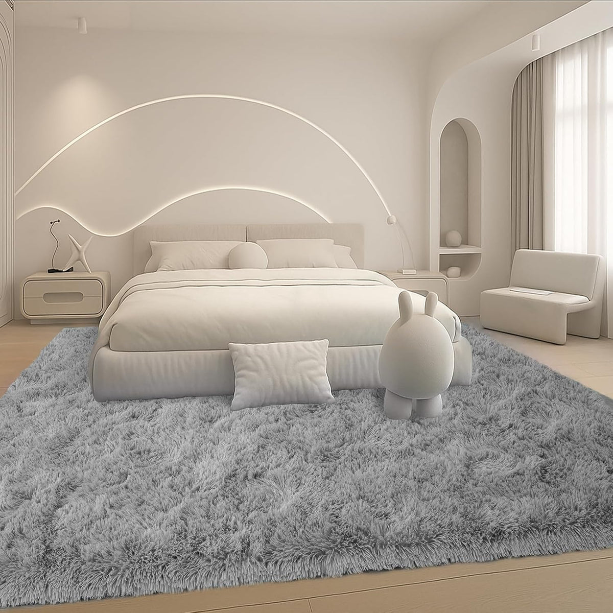 Grey Fluffy Shag Area Rug, Non-Slip Thick Soft Carpet