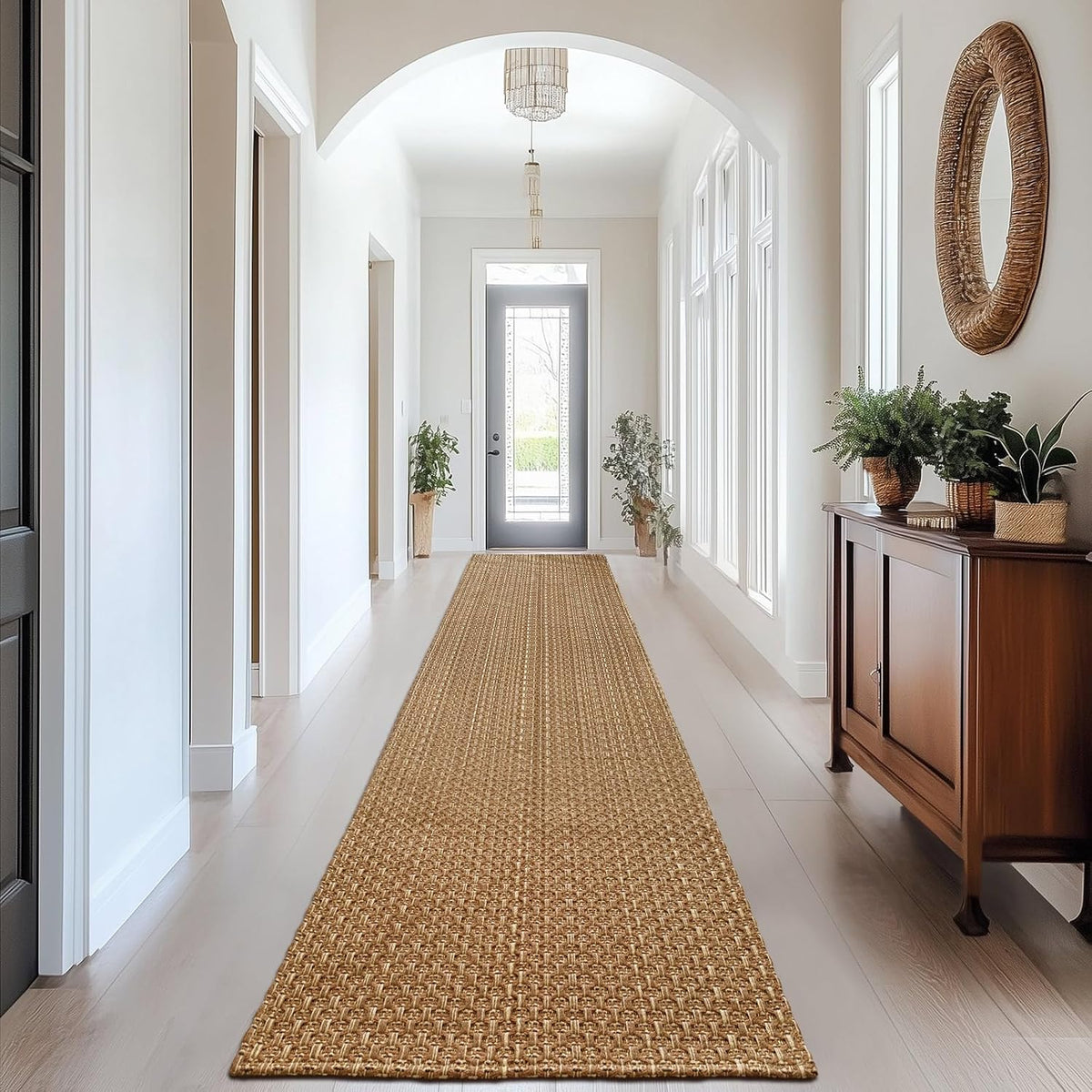 Hallway Washable Runner Rug, Boho Braided Kitchen Rugs,Neutral Entryway Rug,Faux Jute Rug,Non Slip Indoor