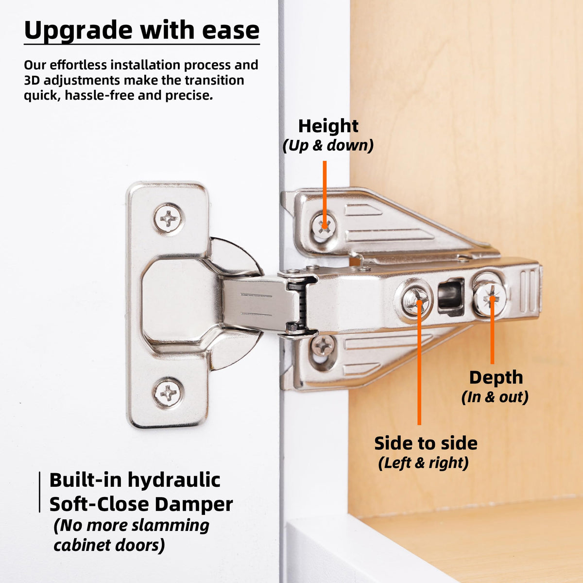 (10 PCS) Full Overlay Soft Close Cabinet Hinges Cabinets - 105° Face Frame Concealed Cabinet Door Hinge -3 Way