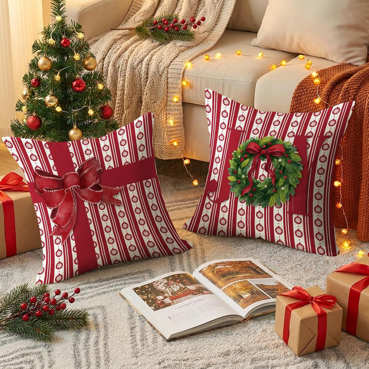 Christmas Throw Pillow Covers 18x18 inch - Set of 4