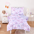 Toddler Bedding Set for Girls, Dreamy Cute Rainbow Heart, 4 Pieces Soft Crib Bed Set Including Comforter, Sheets and
