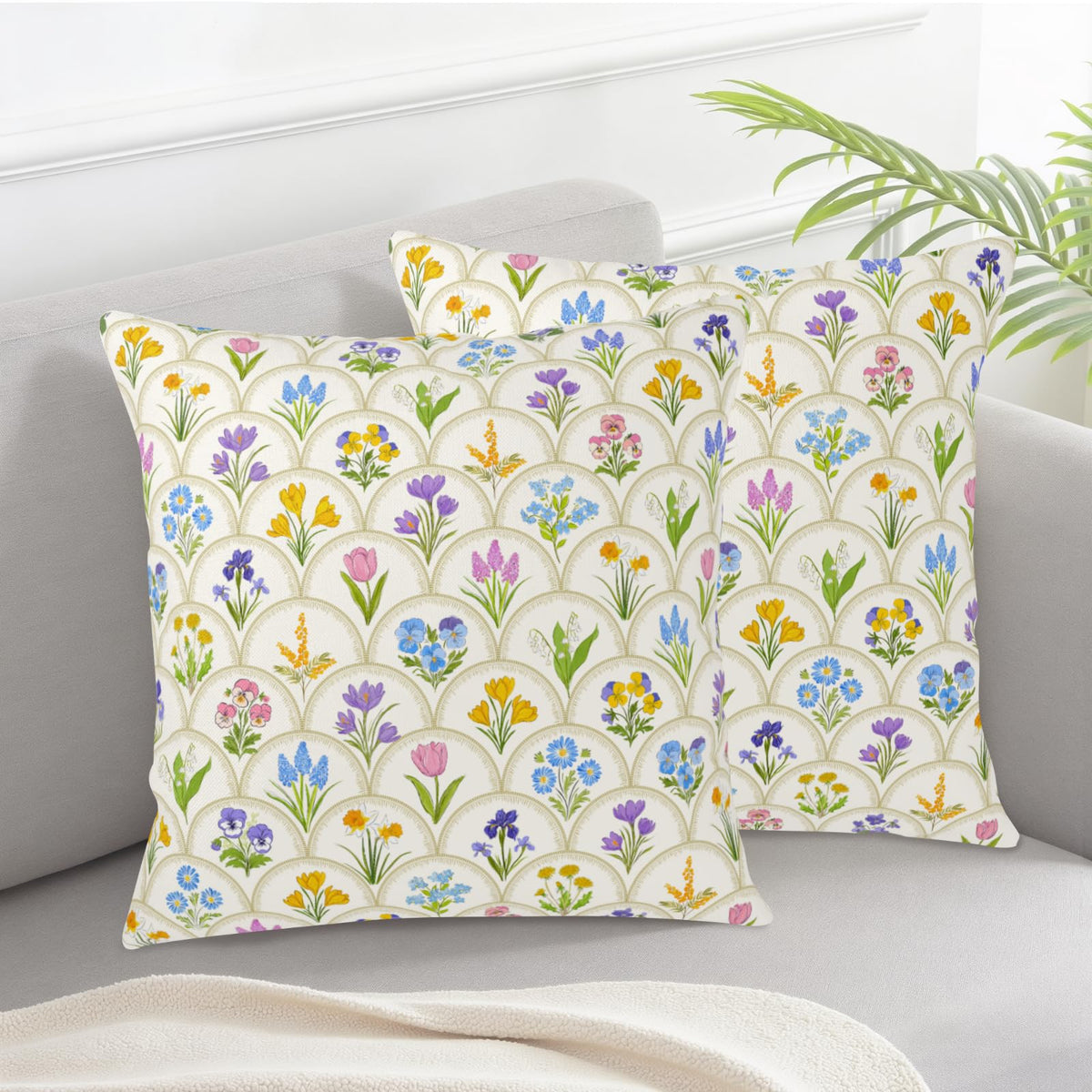 Spring Floral Throw Pillow Covers 16x16 Set of 2 Pink Yellow Blue Flower Decorative Pillow Case Outdoor Farmhouse