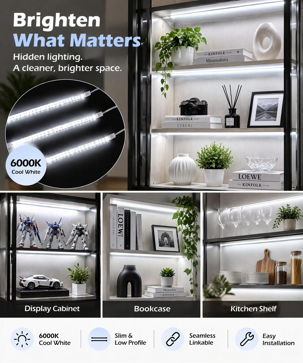 Linkable Under Cabinet Lighting, 12" LED Shelf Light Bars