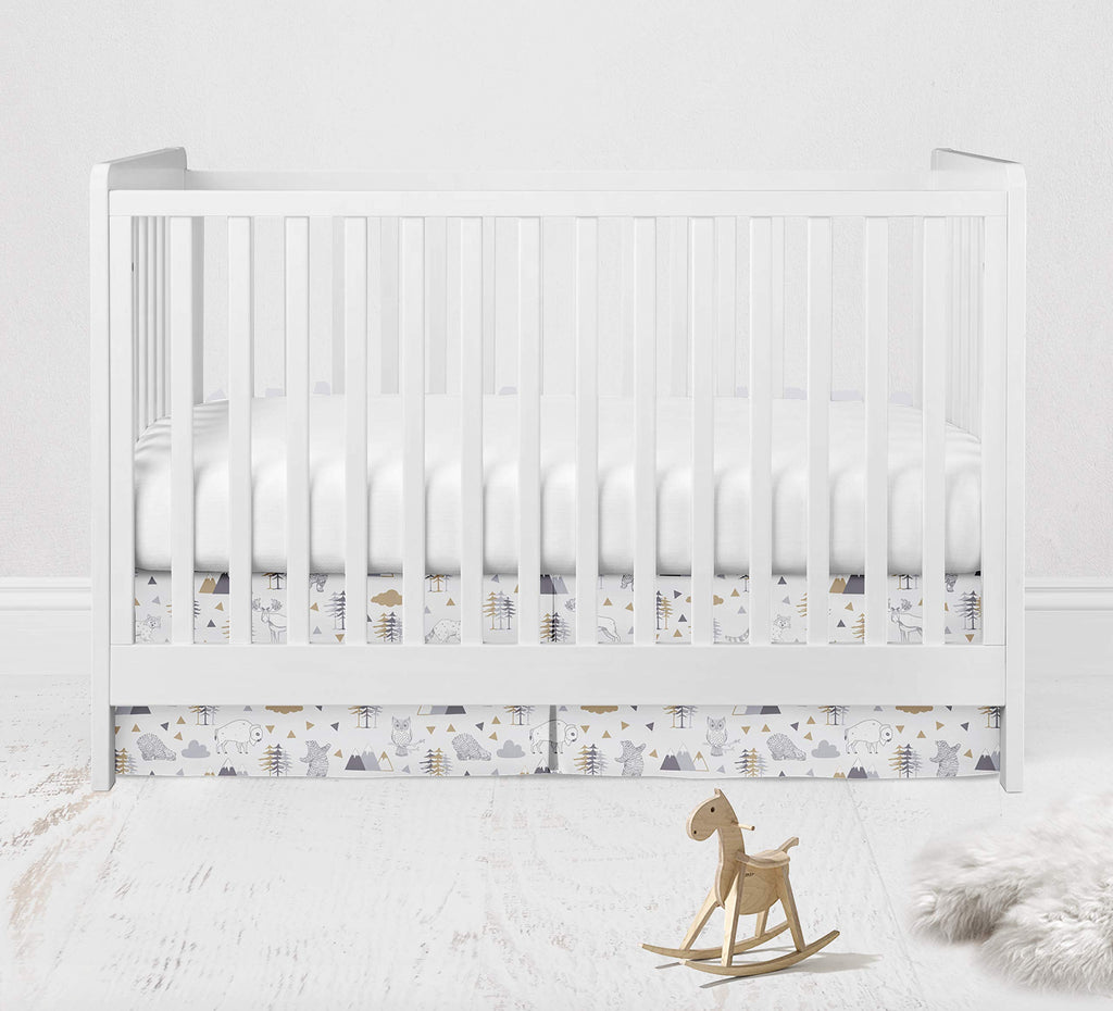 Woodlands Grey/Beige Neutral Cotton Crib/Toddler Neutral Cotton Crib Skirt Dust Ruffle, Beige/Grey