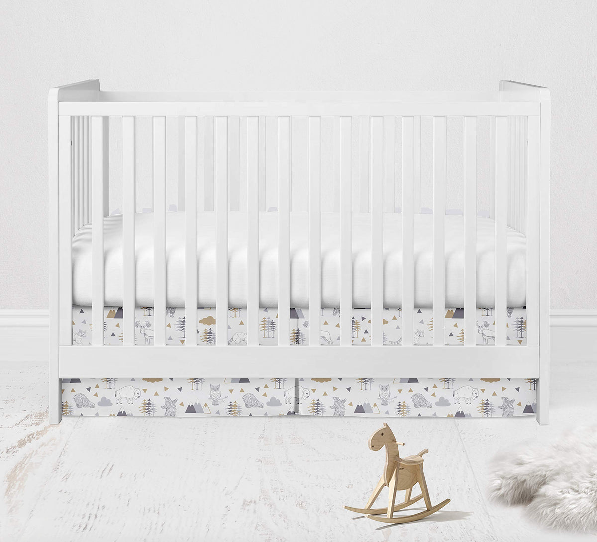 Woodlands Grey/Beige Neutral Cotton Crib/Toddler Neutral Cotton Crib Skirt Dust Ruffle, Beige/Grey