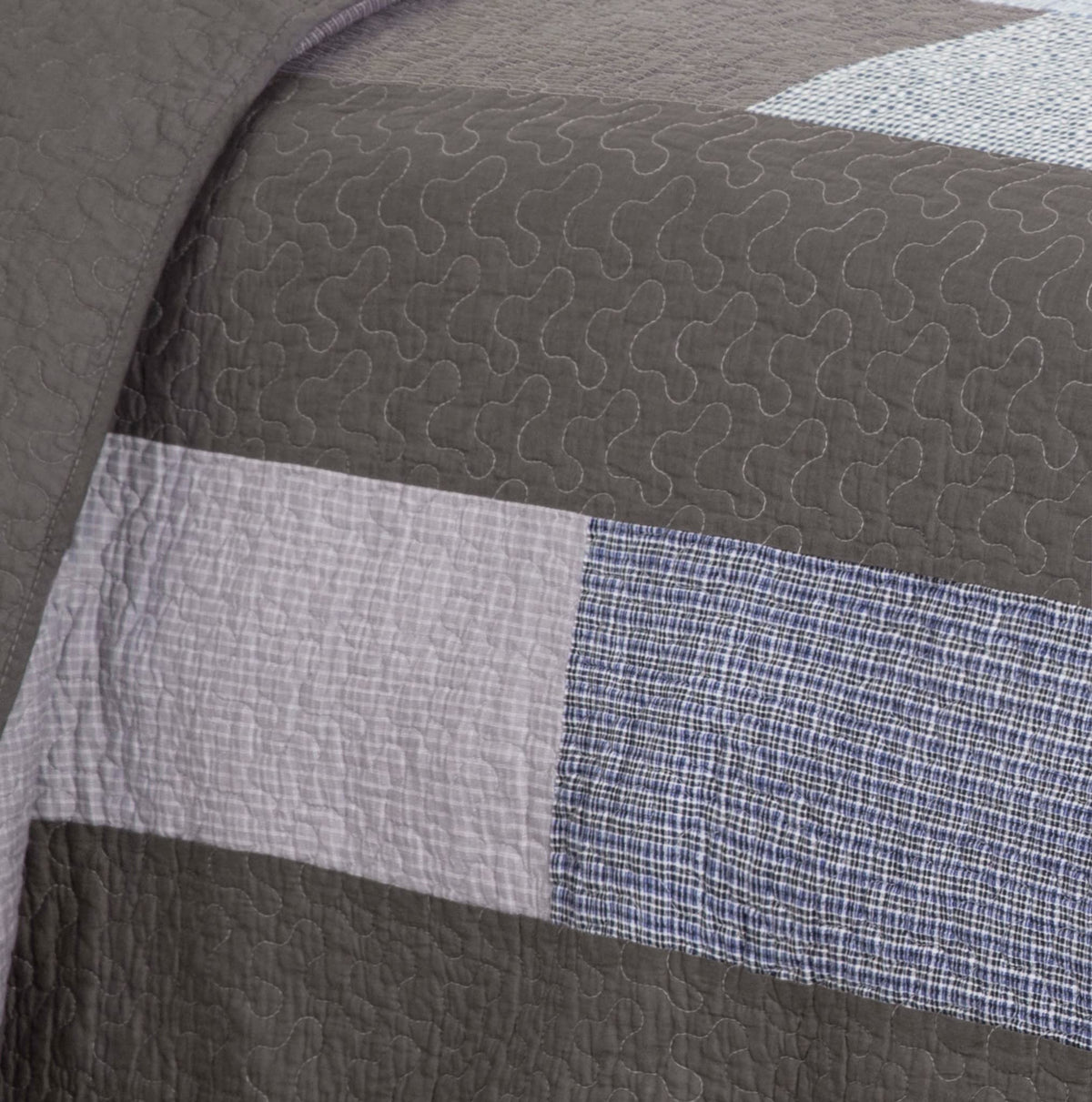 Sora 3-Piece Plaid Checkered Grid Patchwork Stripe Quilt Set - Soft Lightweight 100% Washed Cotton Bedspread for All