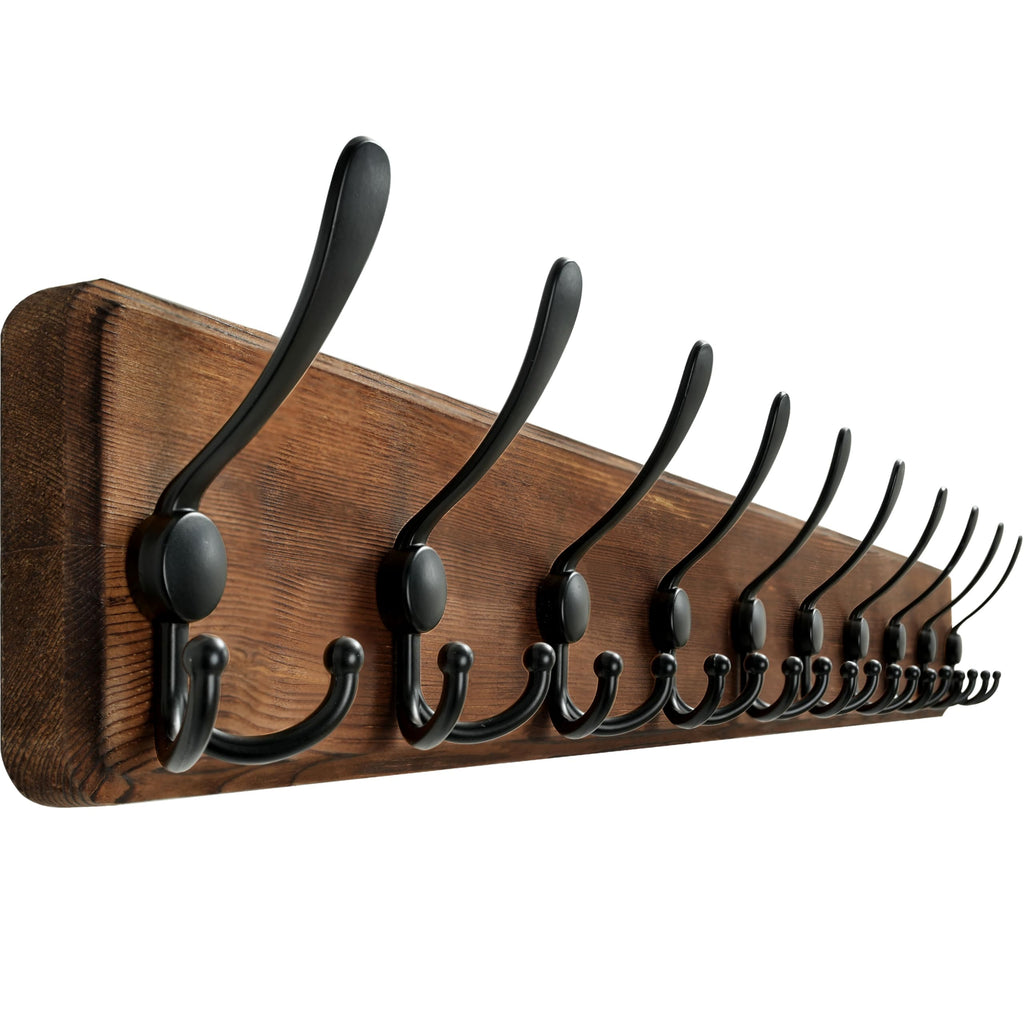 Coat Rack Wall Mount, 38 9/16" Long, 10 Hooks, Coat Hooks Wall Mounted, Coat Hanger Wall, Farmhouse Wood Hook Rack
