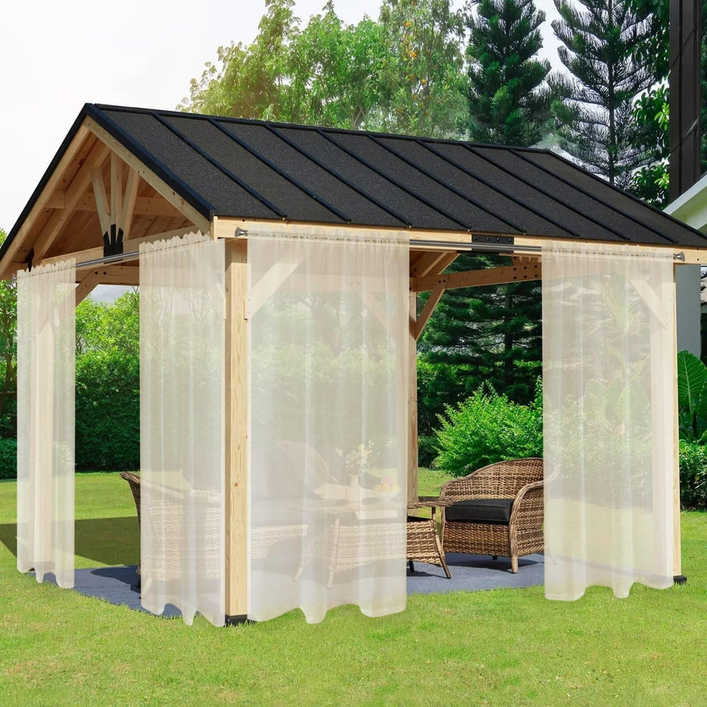 Outdoor Sheer Curtains, 6 Panels Waterproof Rod Pocket Indoor Curtain, Porch, Pergola, Cabana, Gazebo, 52 x 96 Inch