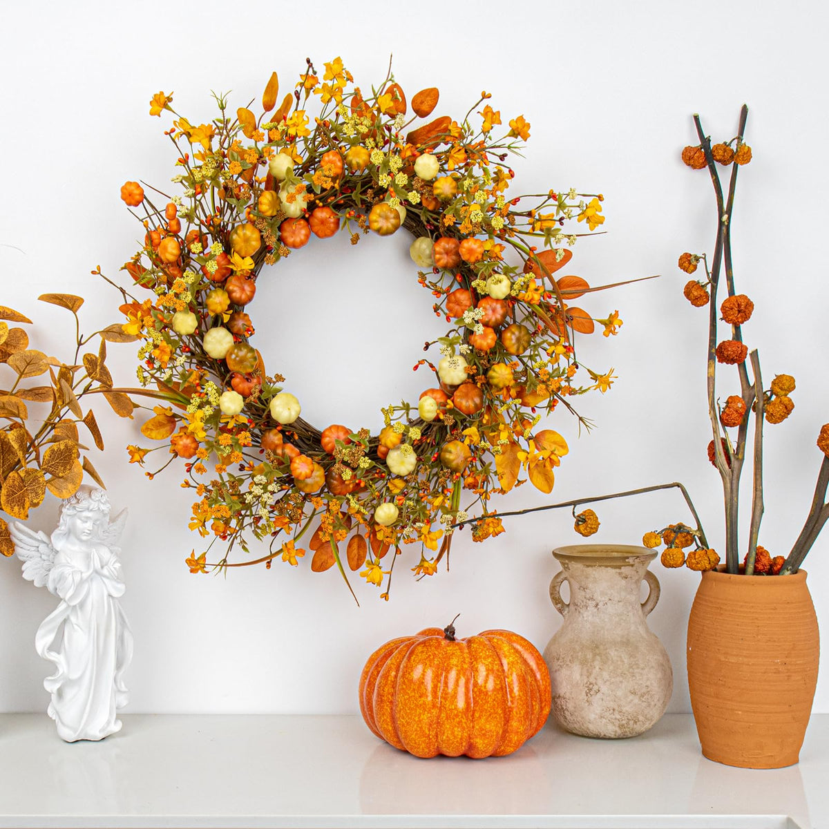 22 Inches Fall Wreath Fall Wreaths for Front Door Thanksgiving Wreath