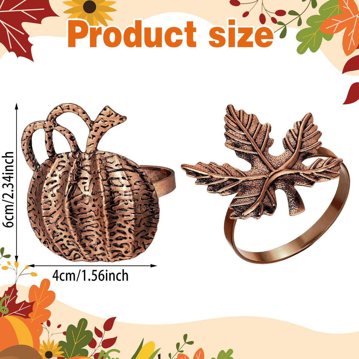 12 Pcs Thanksgiving Napkin Rings Set Fall Pumpkin Leaves Holders