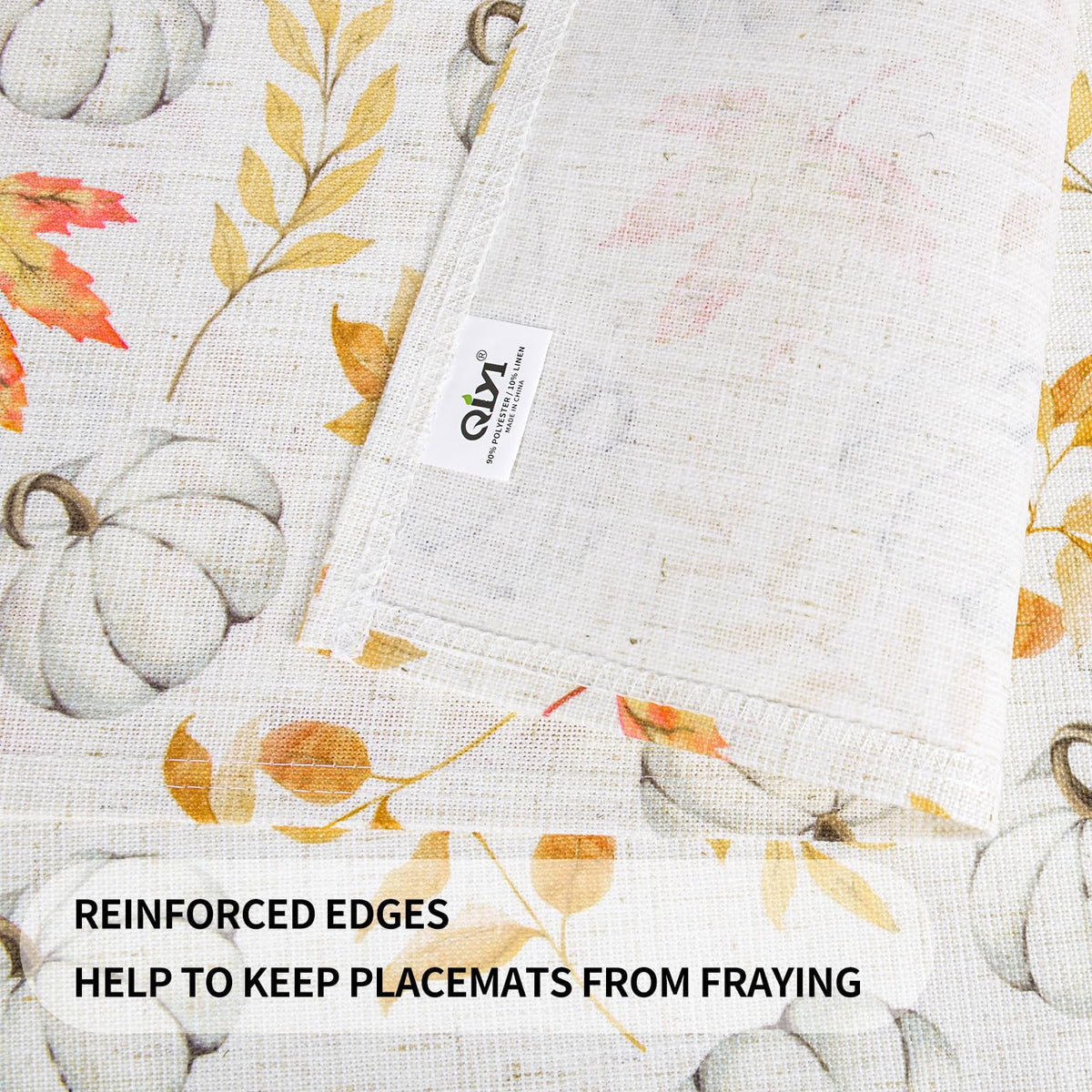 Fall Placemats Set of 6, 12"x18" Linen Place Mats, Maple Pumpkins