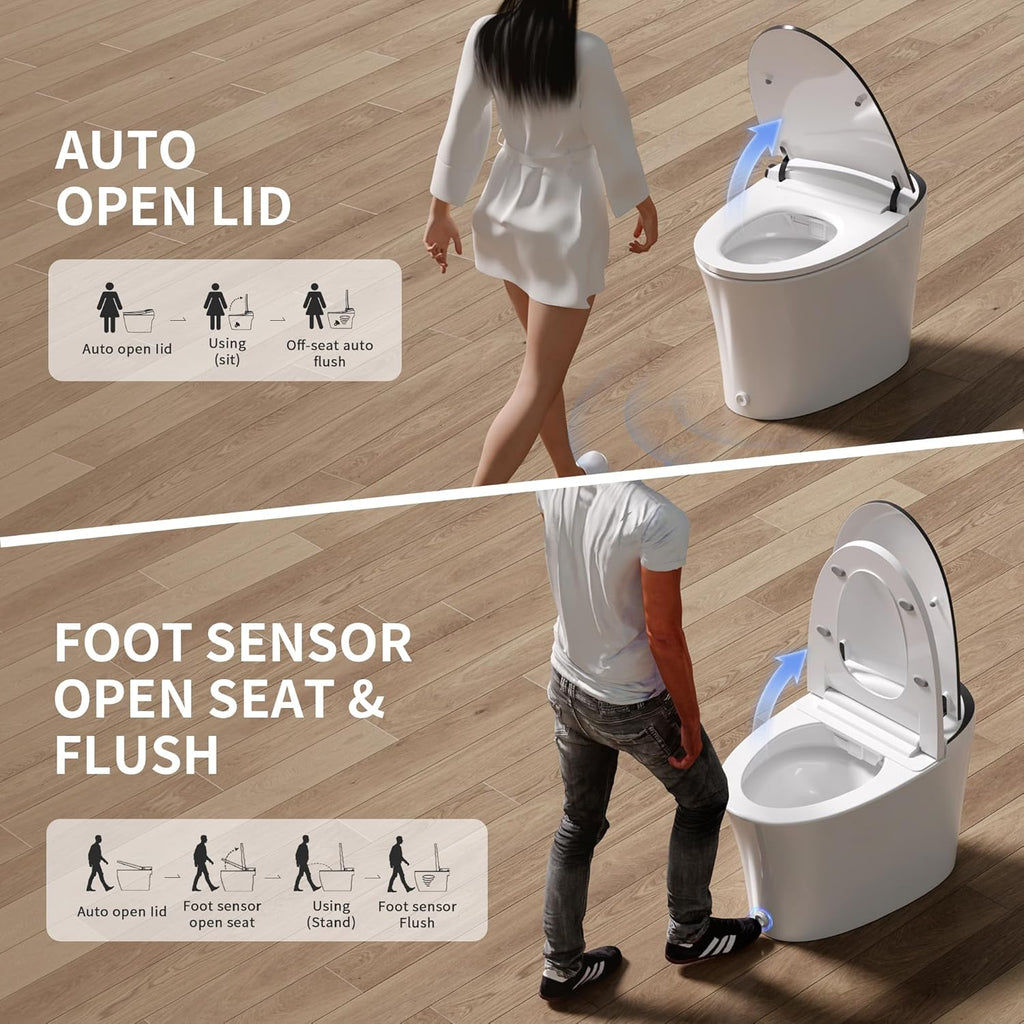 Smart Toilet Auto Open & Close One Piece Tankless Toilet with Bidet Built in Auto Flush Warm Water Air Dryer Heated