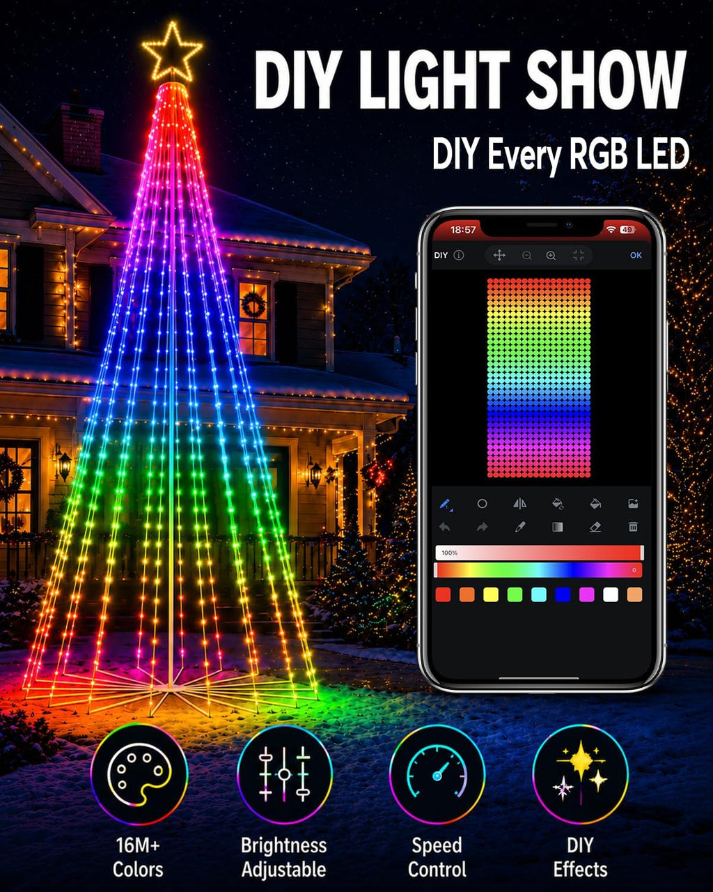 Outdoor Christmas Tree with Light, 7 to 17 ft, DIY Light Show LED Christmas Tree