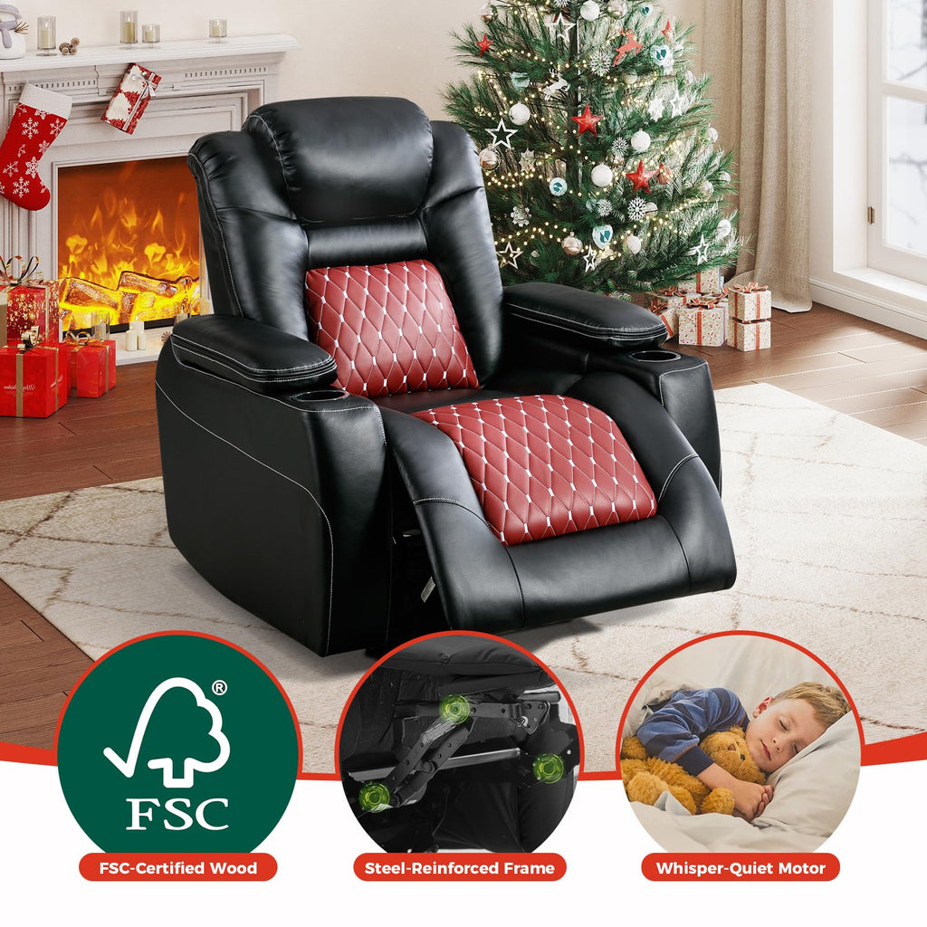 Power Recliner Chair with Adjustable Powered Headrest Set of 3, Electric Faux Leather Home Theater Seating Overstuffed
