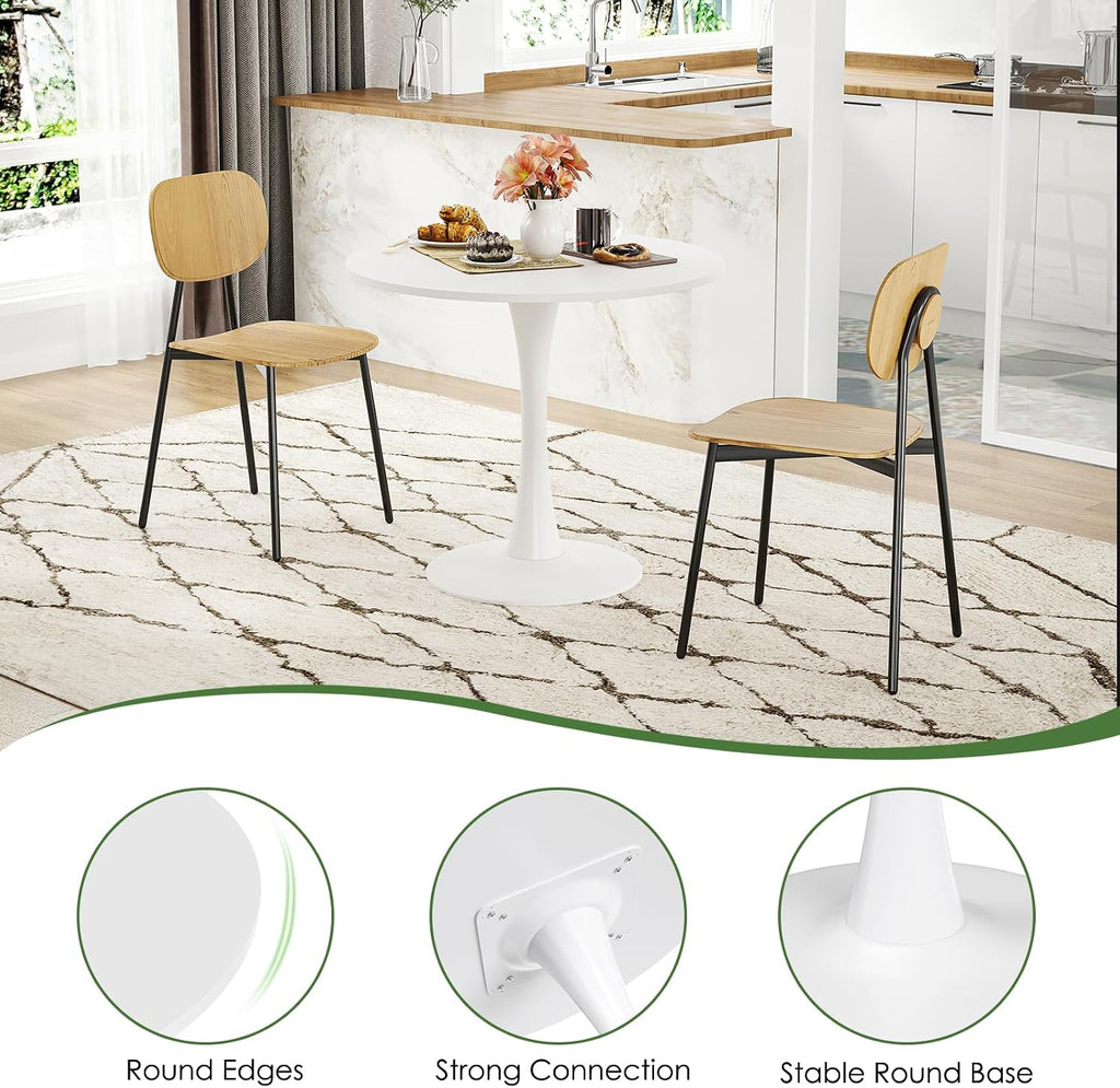 Tulip Round Pedestal Dining Table — White Wood Top