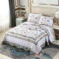 3-Piece Embroidered Floral Cotton Quilt Set Elegant Reversible Lightweight Soft Bedspread Coverlet with 2 Pillow