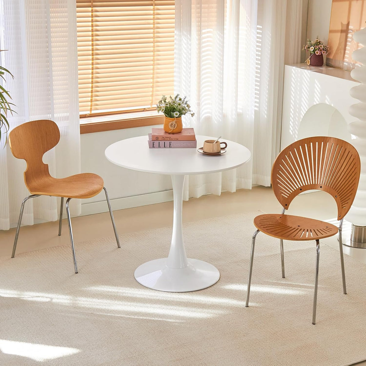 Inspired Saarinen Style Tulip Round Pedestal Dining Table — Pearl White, 31.5″ Round