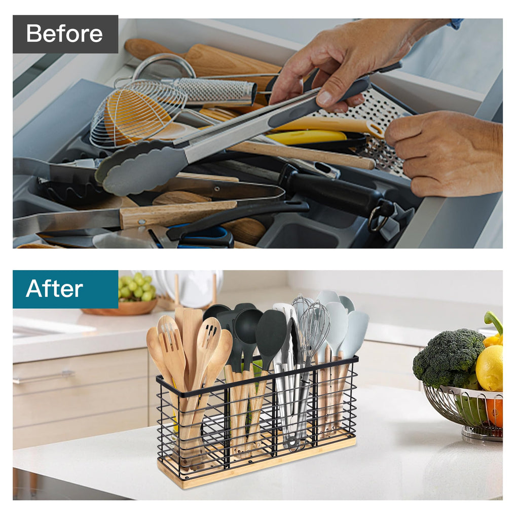 Extra Large Kitchen Utensil Holder Countertop with Removable Divider
