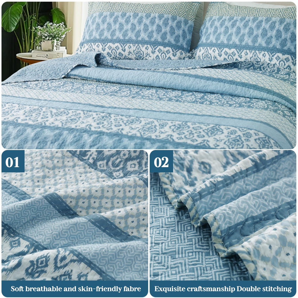 King Quilt Set Lightweight Bedspread Coverlet, Reversible Quilt Bedding Set, 3 Pieces Soft Microfiber Lightweight