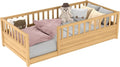 Floor Bed with Slats and High Guardrail, Montessori Floor Bed with Fence, Easy Assemble