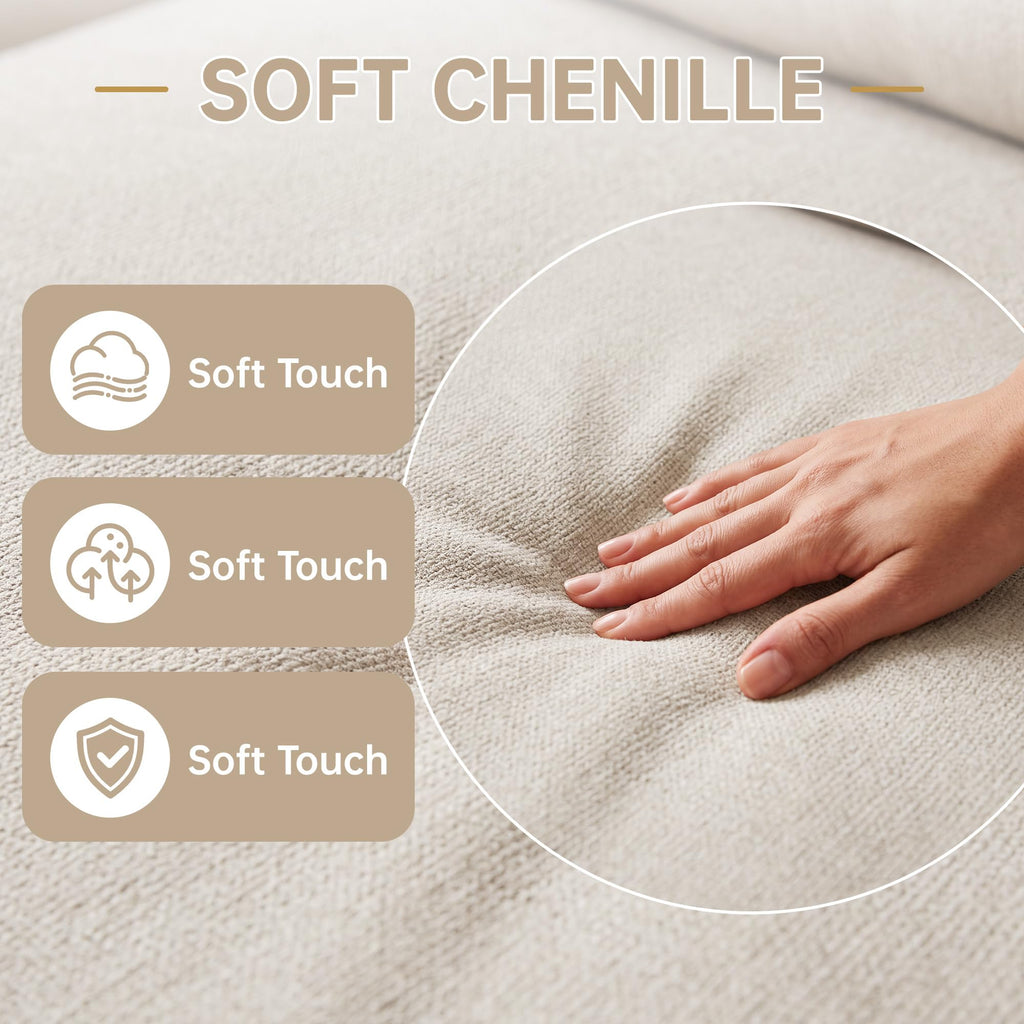 139" Beige White Sectional Couch U Shaped Sofa