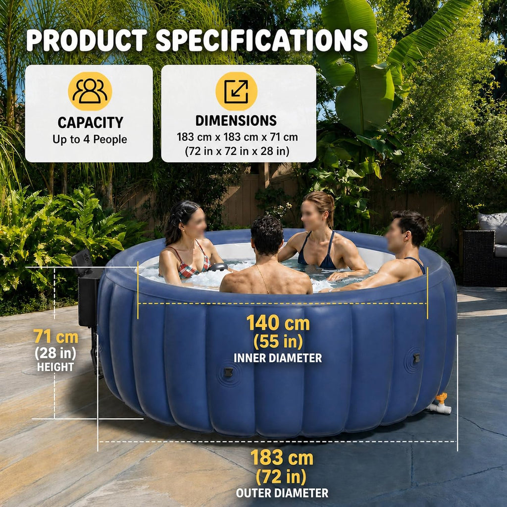 Inflatable Hot Tub, Round Blow up Portable Hot tub, Smooth Easy-Wipe Interior, Convenient Side Drain Spout, Blow Up