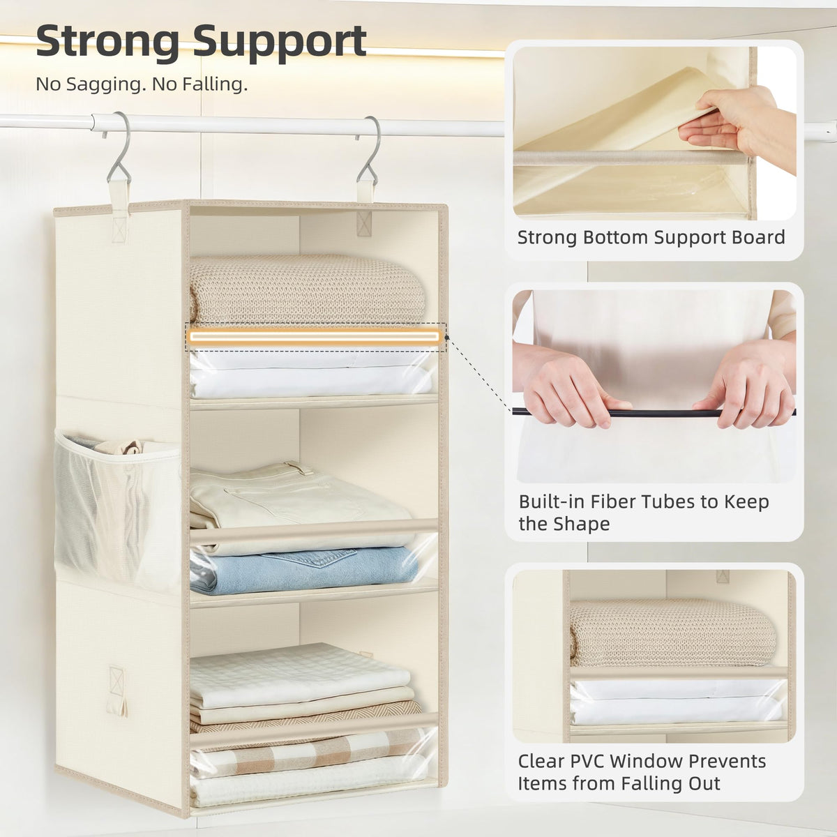 6-Shelf Hanging Closet Organizer and Storage, 2 Separable 3-Shelf Haning Organizers for Closet, Collapsible Hanging