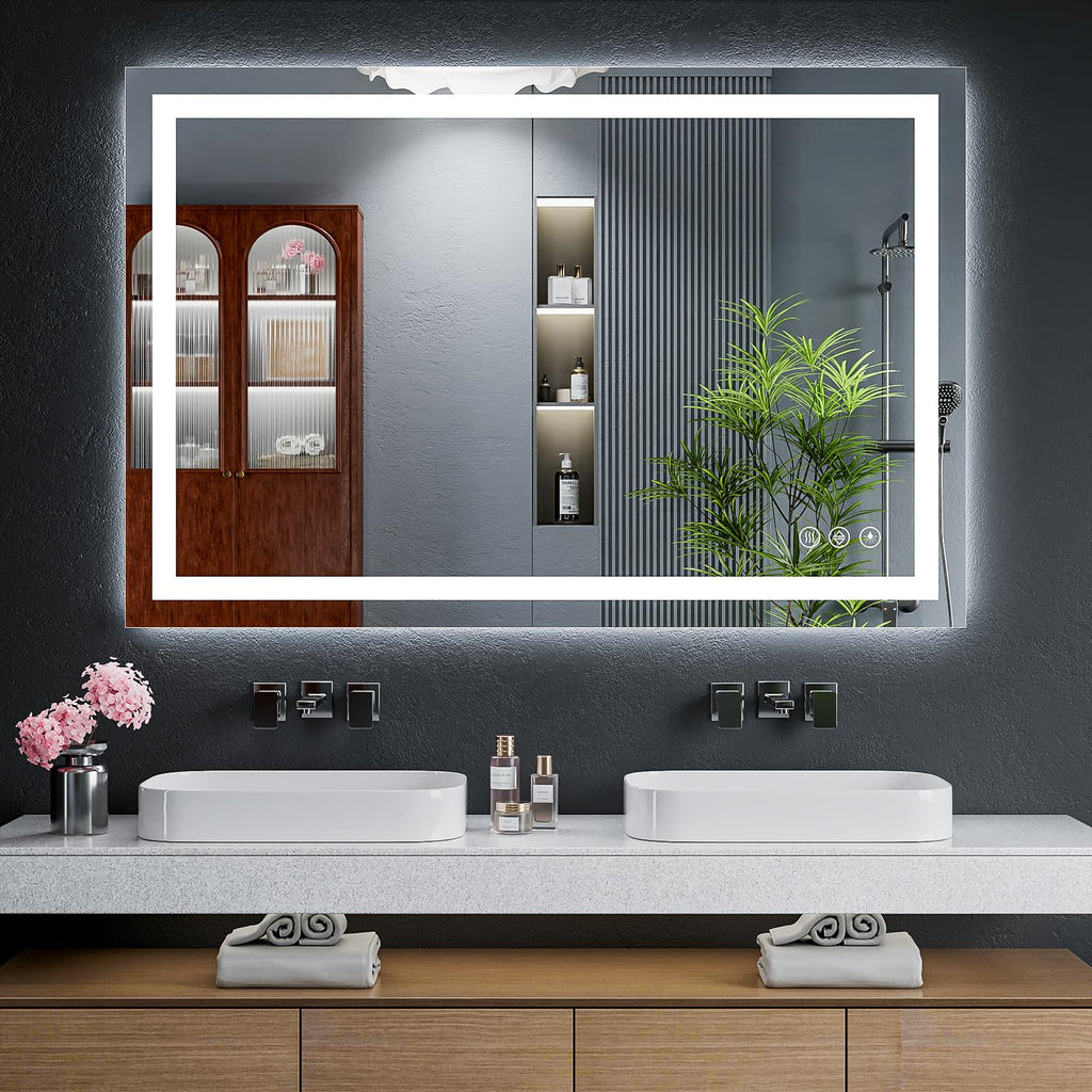 48"x32" LED Bathroom Mirror with Lights, Backlit+Frontlit, Anti-Fog