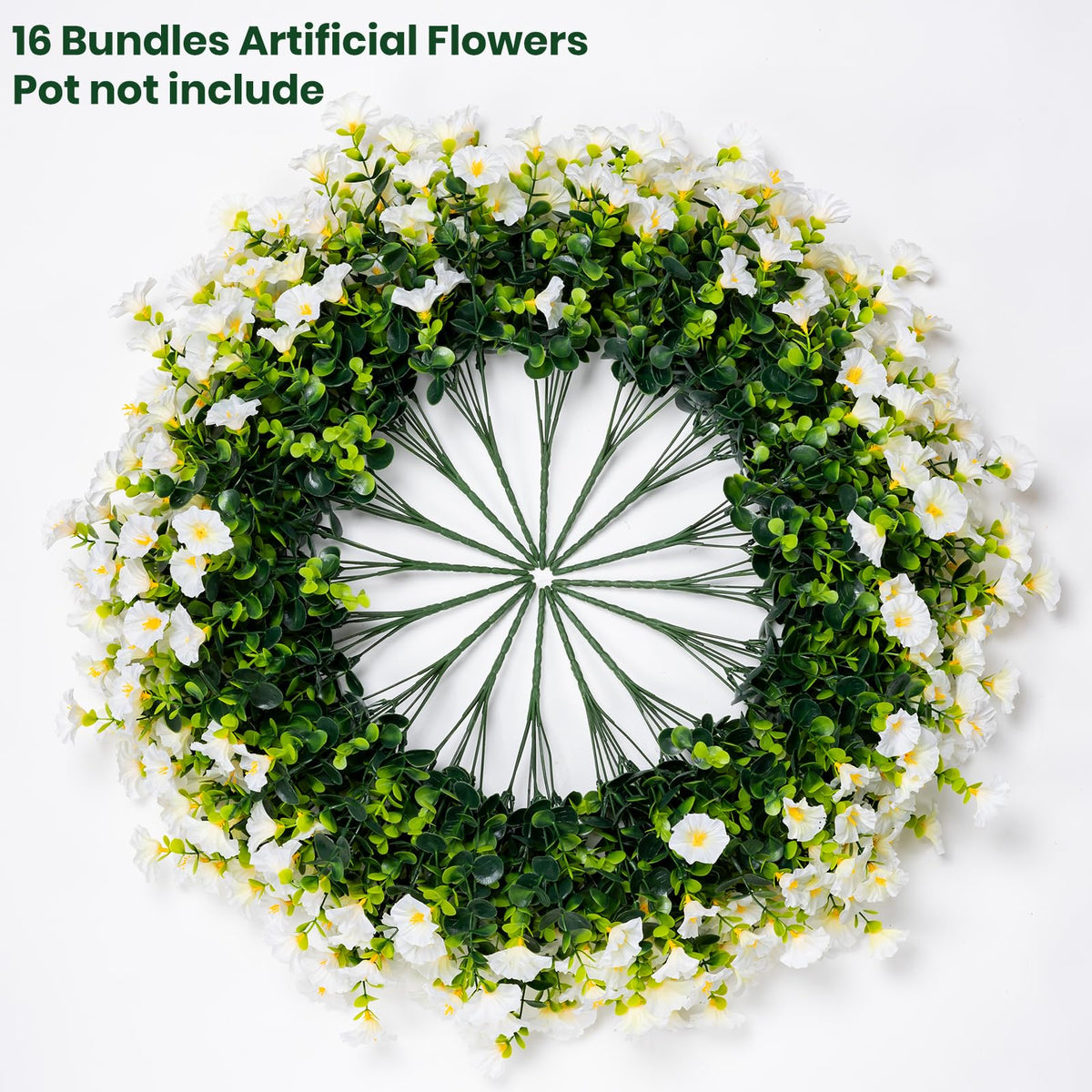 Artificial Faux Flowers for Outdoor 16 Bundles Fake Morning Glory, White