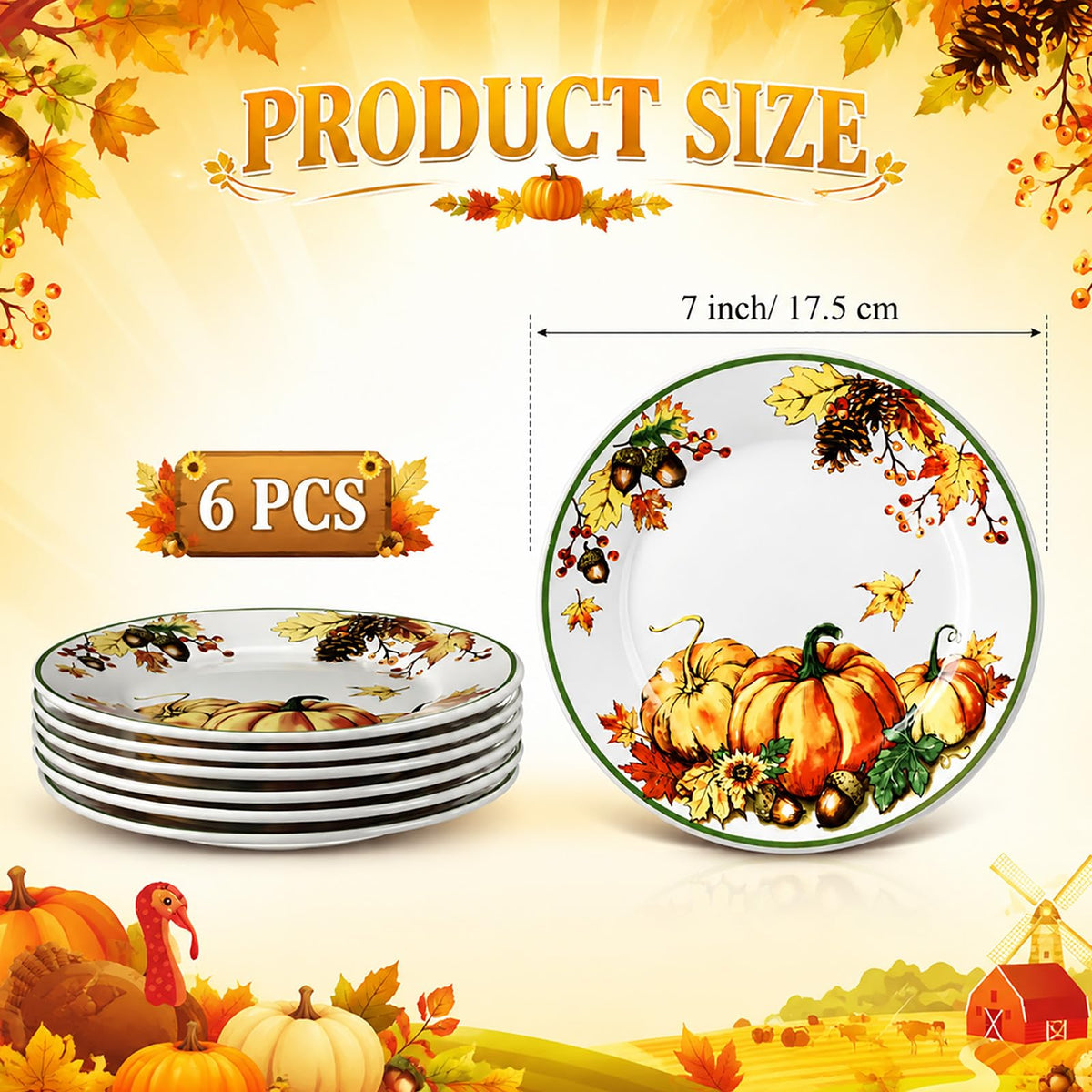 6 Pcs 7 Inch Fall Plates Pumpkin Ceramic Thanksgiving Salad Plates