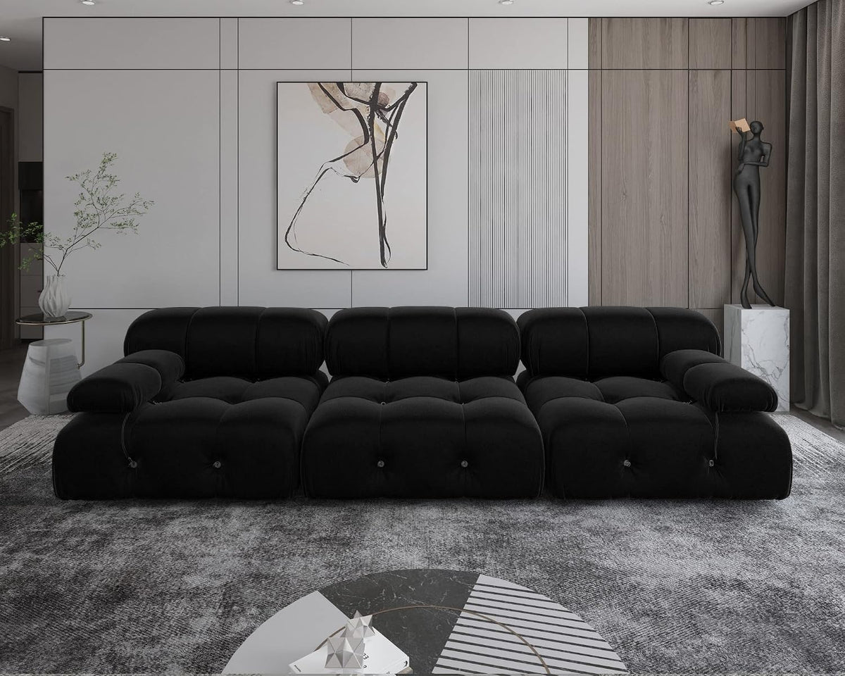 Modular Sectional Sofa,103.95 inch Convertible Sofa Couch,Velvet 3 Seater Minimalist Couch , Modern Large Free