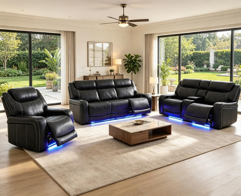 3 Piece Leather Power Reclining Sofa Set