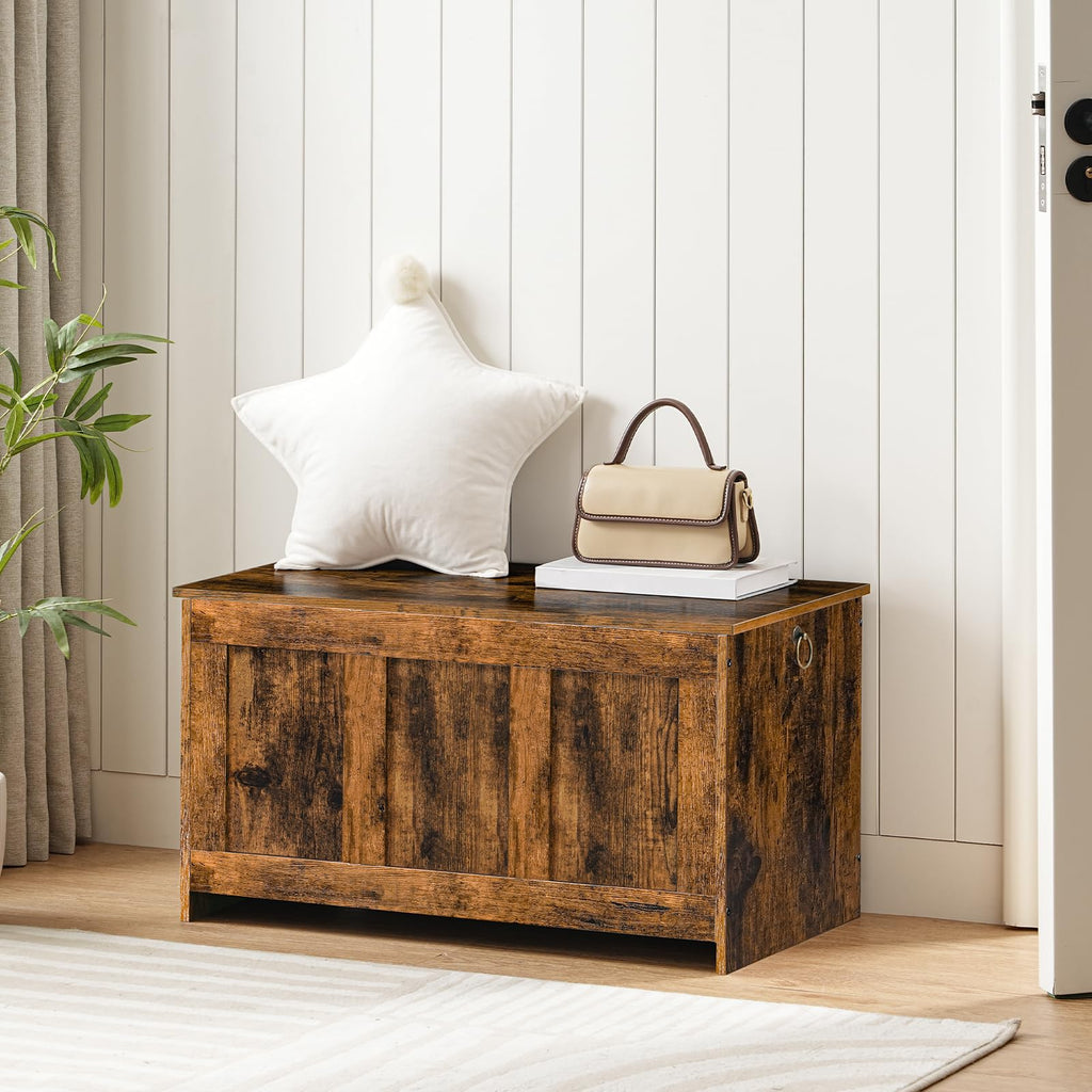Storage Bench, 29.5" Retro Wooden Storage Chest, Wooden Storage Trunk, Toy Chest with Lift Top, Multifunctional