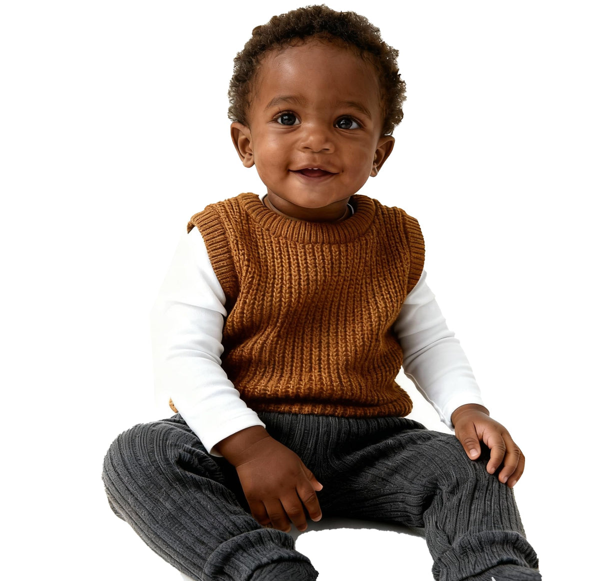 Knit Baby Boys Girls Sweaters Sleeveless Sweater Vest Crewneck Sweatshirts Brown
