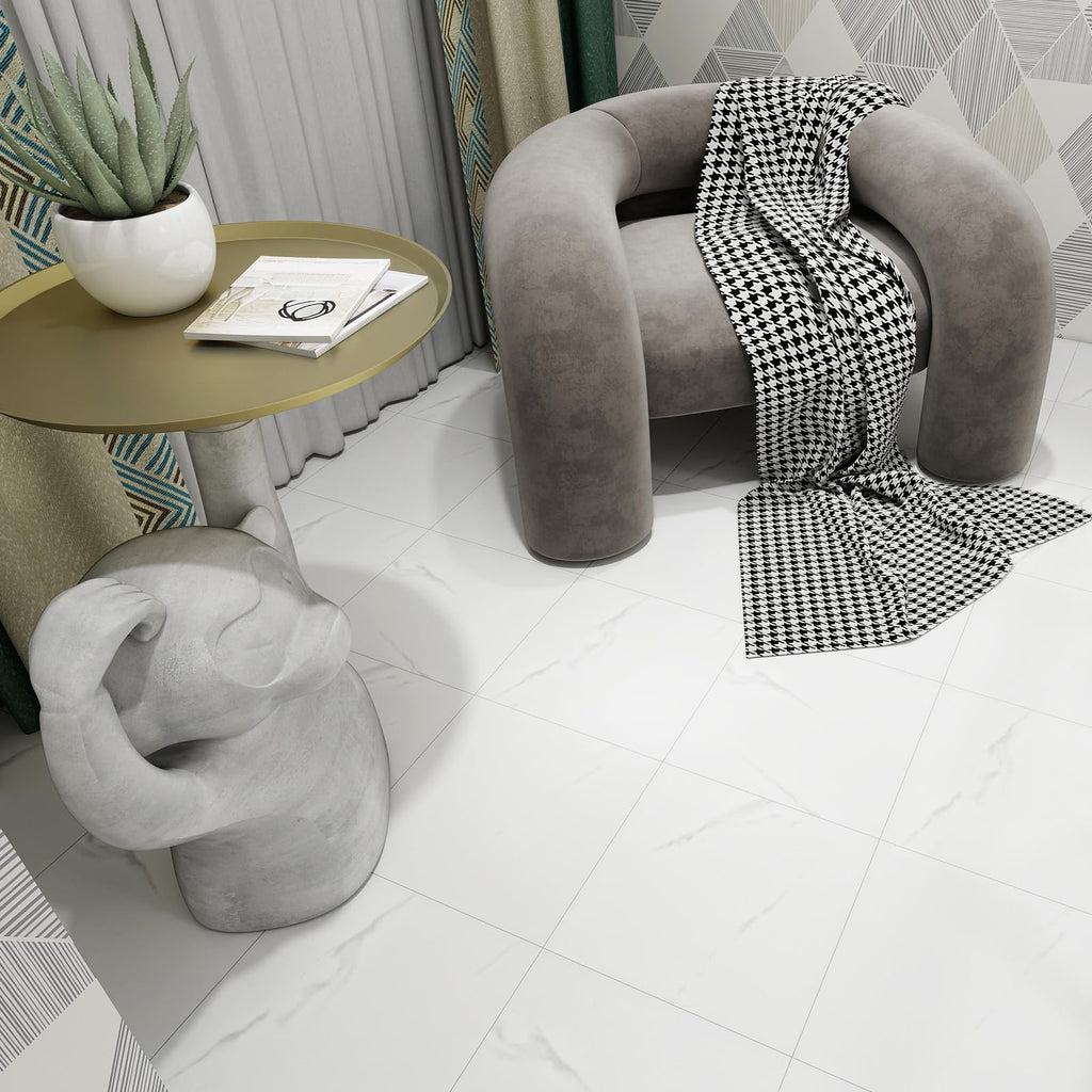 20-Pack 12"x12" White Marble Peel and Stick Floor Tiles
