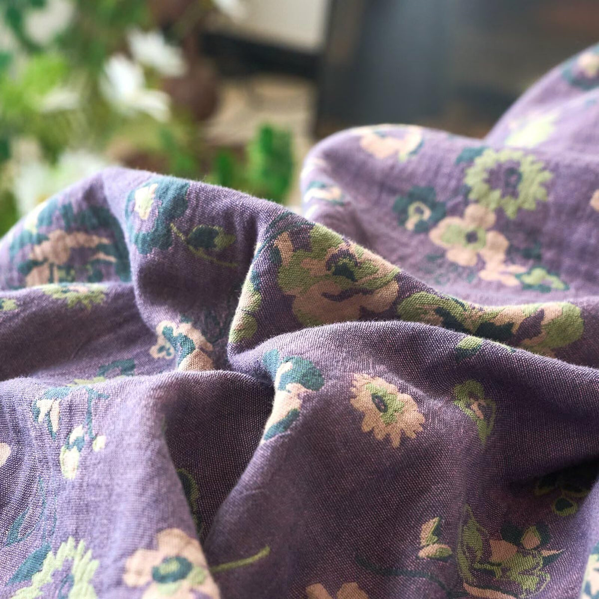 Vintage Purple Green Floral Duvet Cover Set Queen Comforter Cover Yarn-Dyed Jacquard Textured 100% Cotton Muslin