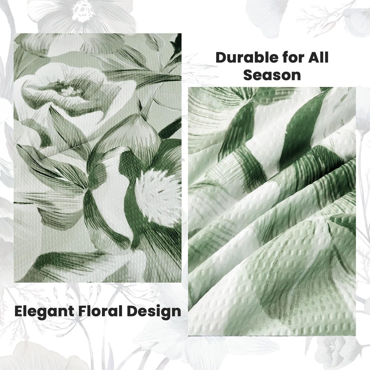 Floral Comforter Set 7 Piece, Sage Green Flower Bed in a Bag, Elegant Floral Comforter with Sheet Set