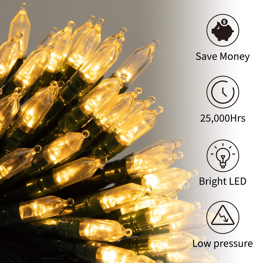 2 Pack Christmas Mini Lights, 75 Feet 200 LED Warm White String Lights