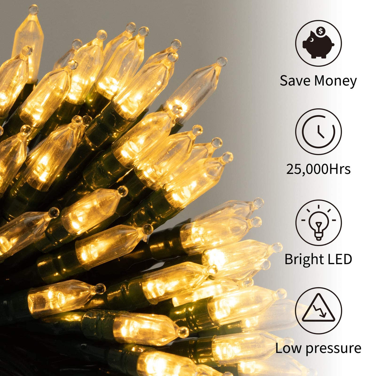 2 Pack Christmas Mini Lights, 75 Feet 200 LED Warm White String Lights