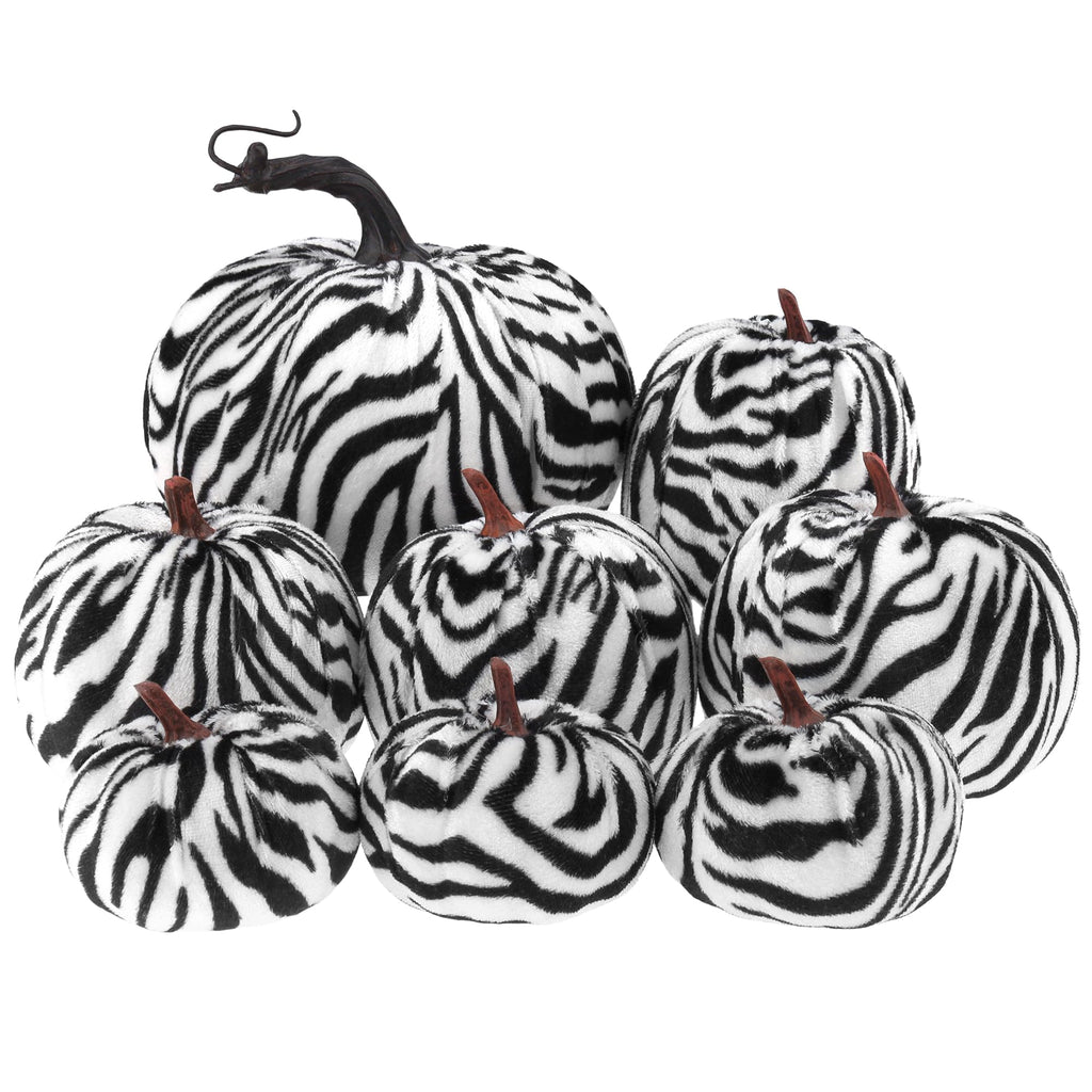 8 Pcs Artificial Zebra Velvet Pumpkins Fake Fall Pumpkin Decor