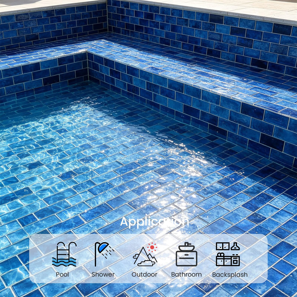 Glass Mosaic Tiles Backsplash, Blue Subway Glass Tile