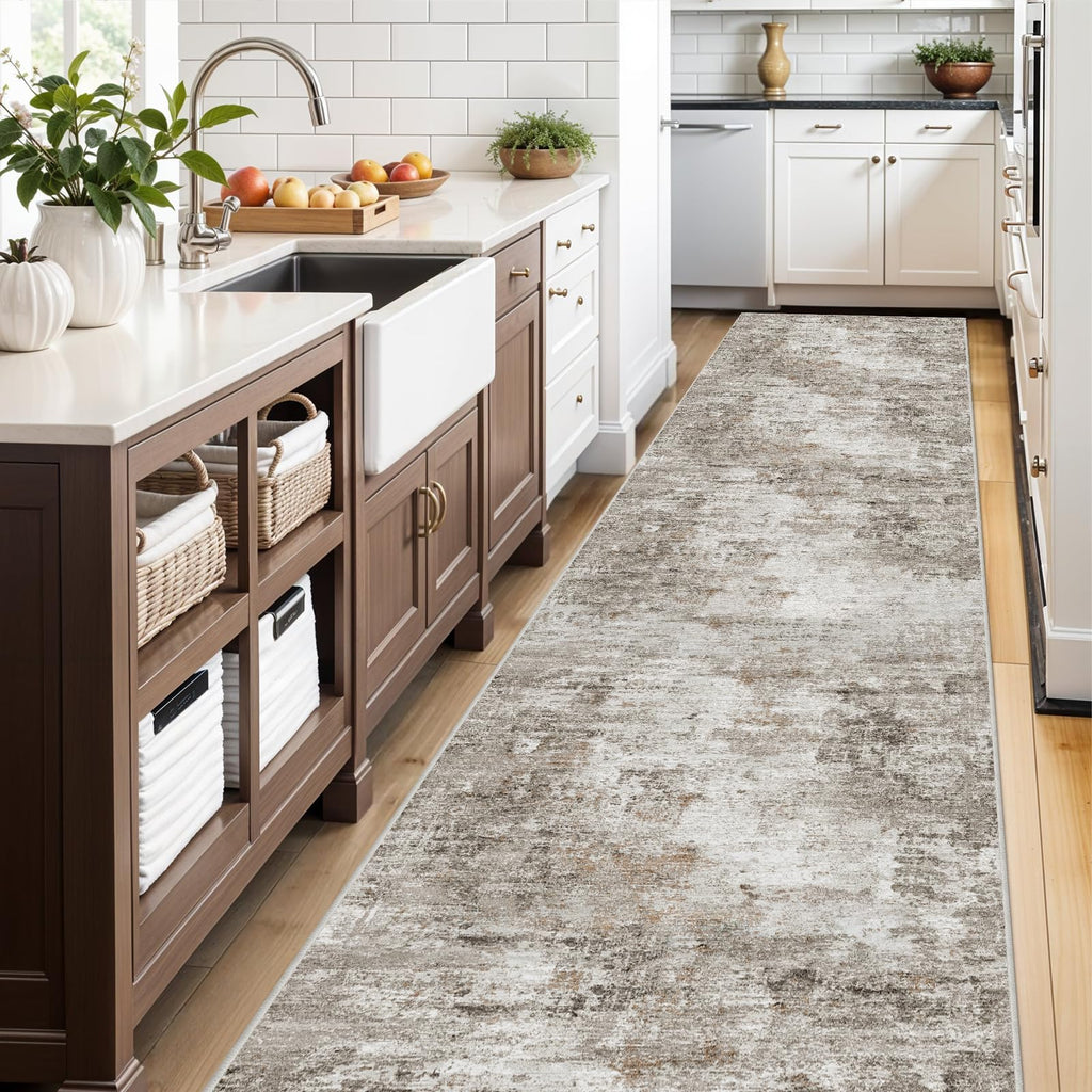 3x15 Ft Long Hallway Runner Rug - Non-Slip Washable Kitchen Runner Rug with Rubber Backing | Modern Abstract Wide