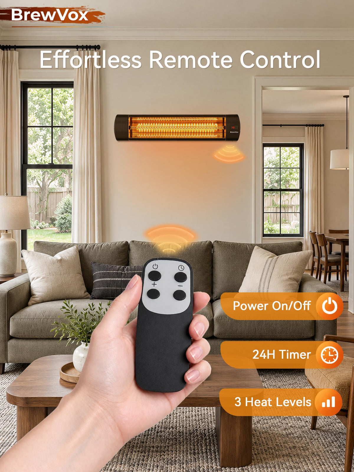 Patio Heater, 34" Carbon Infrared Electric Outdoor Heaters, Remote Control, 24H Timer, Wall & Ceiling Mount