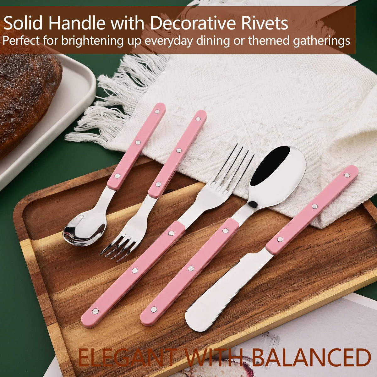 30 PCS Stainless Steel Flatware Set for 6, Silverware Set with Colored Handles, Retro Style Forks Spoons and Knives